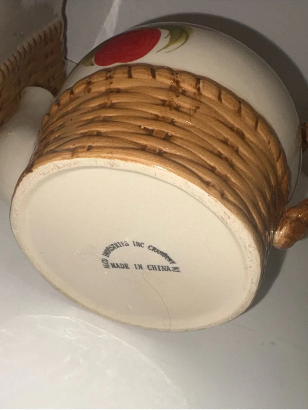 Ceramic Apple Motif Tea Set and Canister - Cream and Red